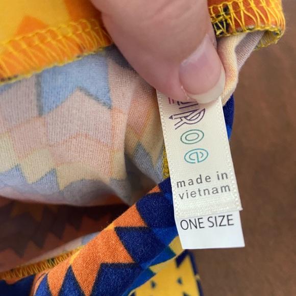 LLR Women’s - OS size leggings. Yellow, orange, navy blue Aztec print background - Picture 3 of 3